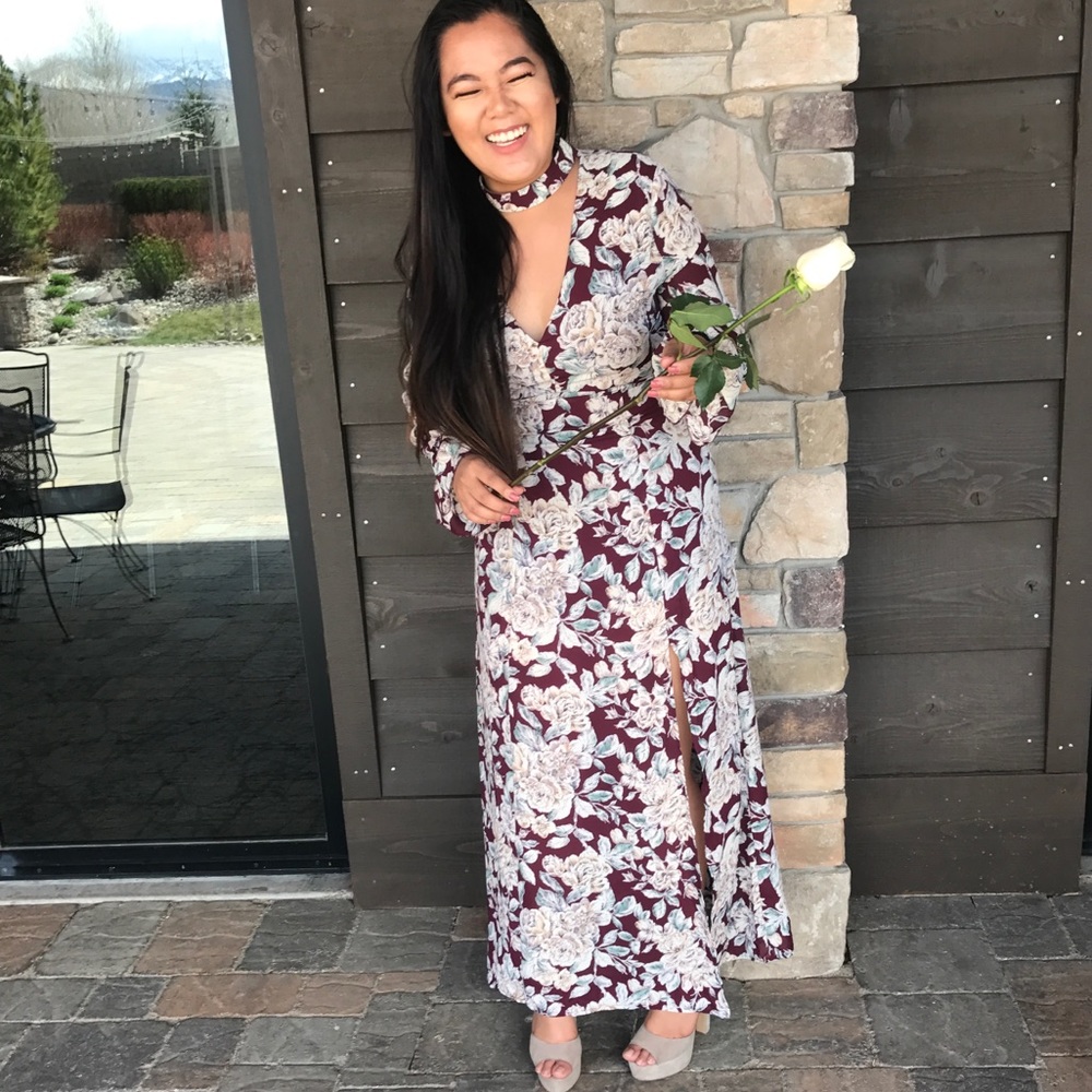 Burgundy floral maxi dress